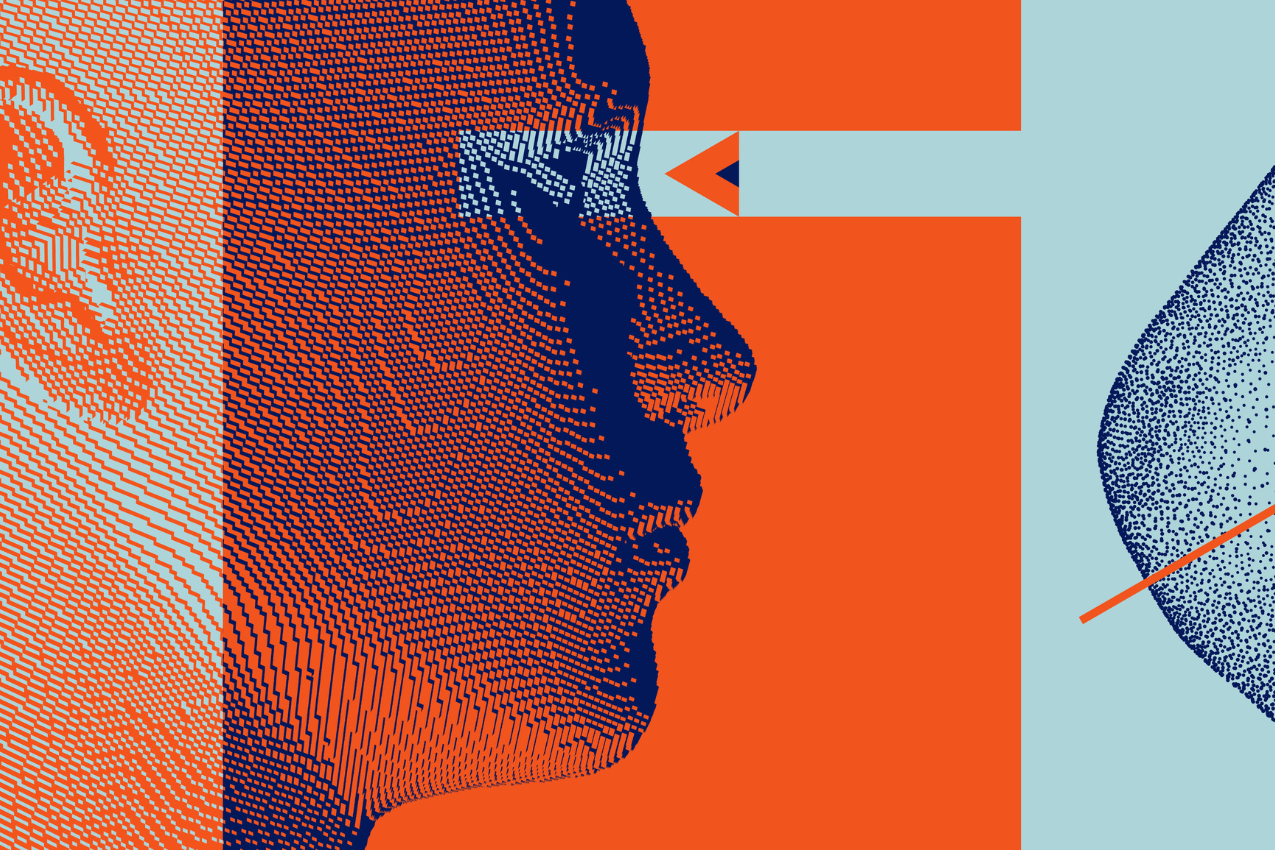 Downloaded Man scientist thinking. Discovery, studying and learning concept. Reflect on the future. Time to think. Digital technology background. 3D vector illustration for presentations, flyers or posters.