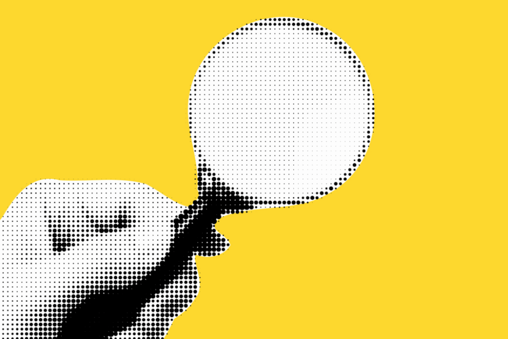 Collage on the theme of seo. Modern elements with a hand holding a magnifying glass. Trendy shapes. Vector yellow background