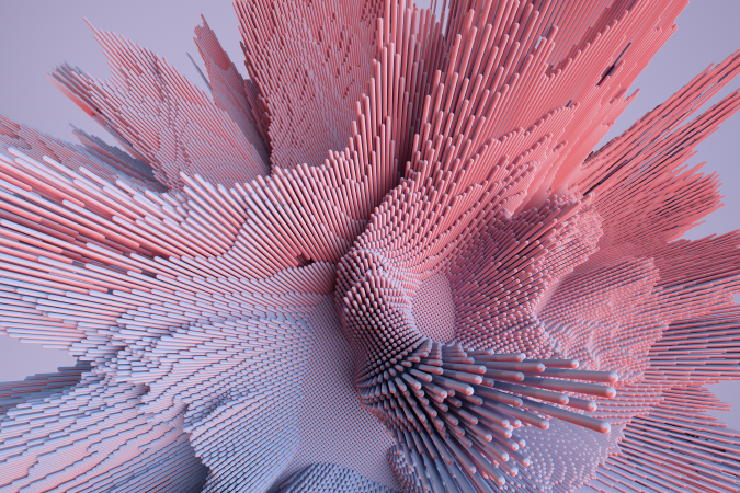 3d render of colorful deatailed shape. Dynamic futuristic background.