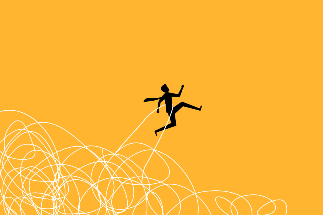 Businessman Jumps Away from Chaos