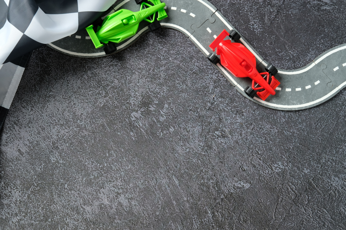 Toy cars on a race track