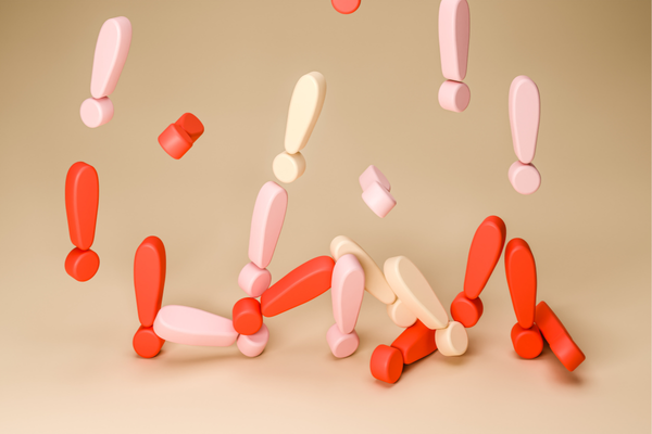 3d illustration of many exclamations falling on yellow background