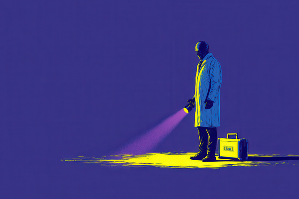 Forensic investigator silhouette against neon green background
