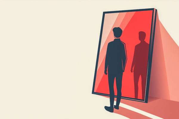 Vector illustration of a person standing in front of a mirror with their reflection visible