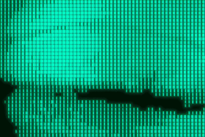 Green halftone digital cyber eye abstract background.