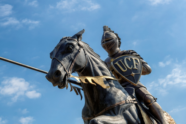Knight on the horse statue. The symbol of the University of Central Florida in Orlando, Florida