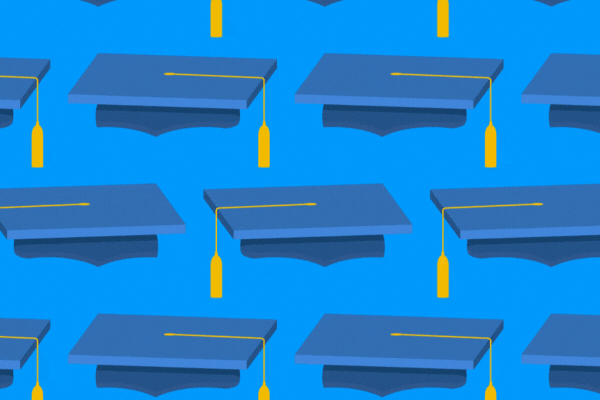 Graduation cap animation. Abstract Celebration invitation, congratulation event, greeting background. High school or college graduate video.