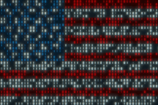 Digital Binary Code American Flag of zeros and ones digits