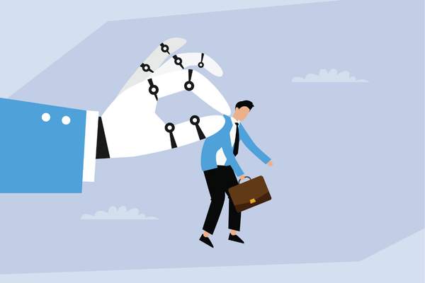 Automation Taking Over Human Jobs 2d flat vector illustration