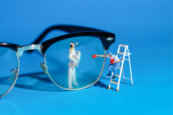 Downloaded miniature people cleaning glasses
