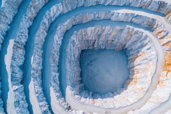 Aerial view of mining operation in frozen landscape nature industrial environment abstract concept