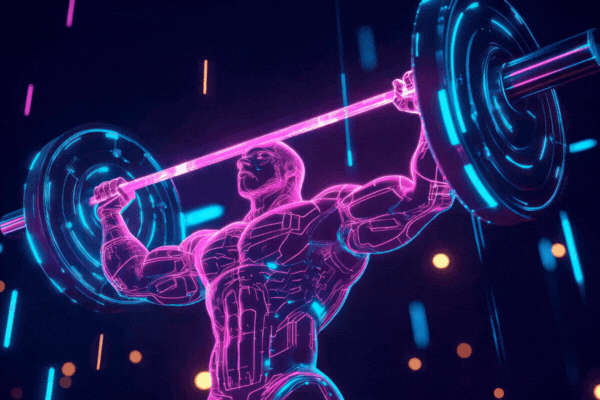 Cyberpunk weightlifter in neon light