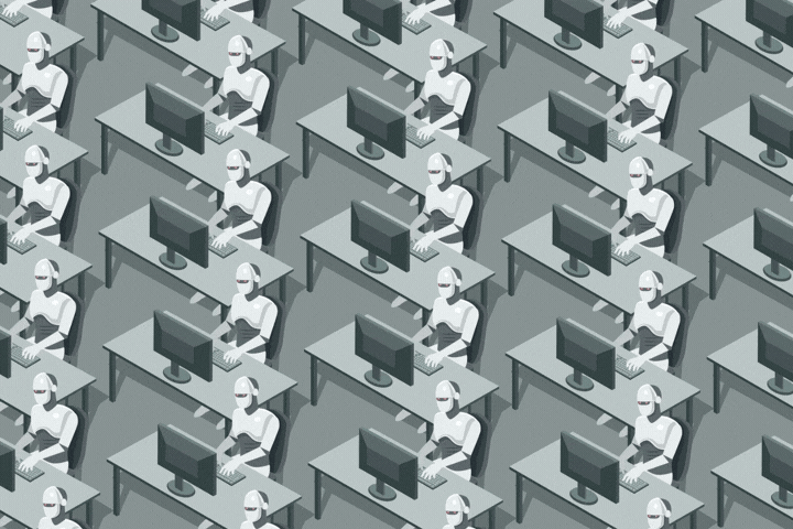 Humanoid robots works on the computer