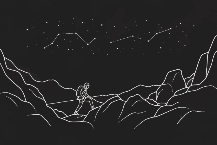 Astronaut walking on planet with stars above