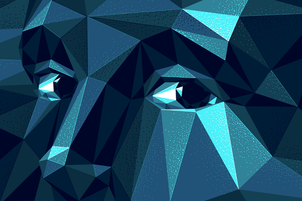 Boy male face low poly vector illustration, dark wallpaper with face and eyes looking at camera, artificial intelligence AI concept, psychology and personality.