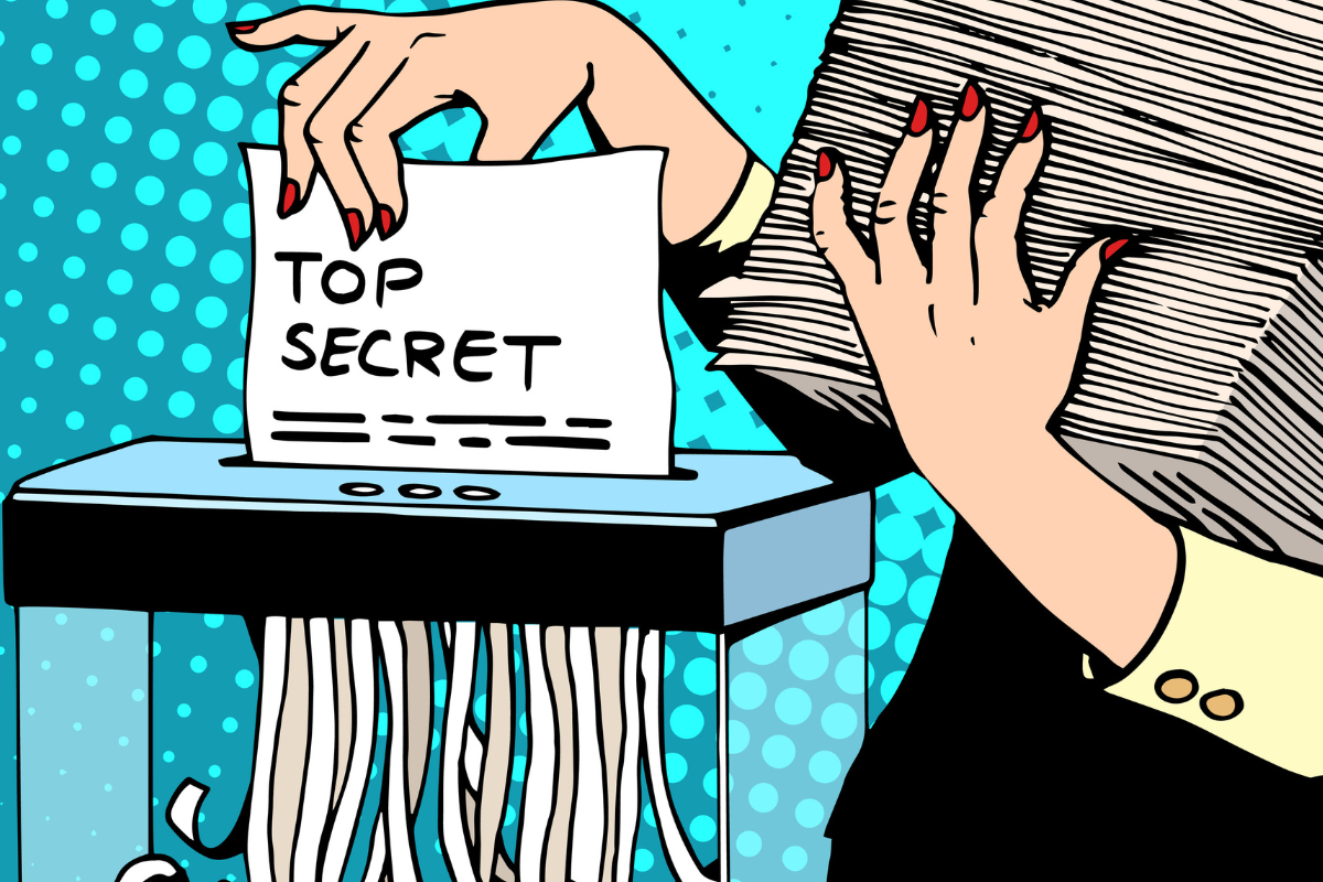 Paper shredder top secret document destroys the Secretary