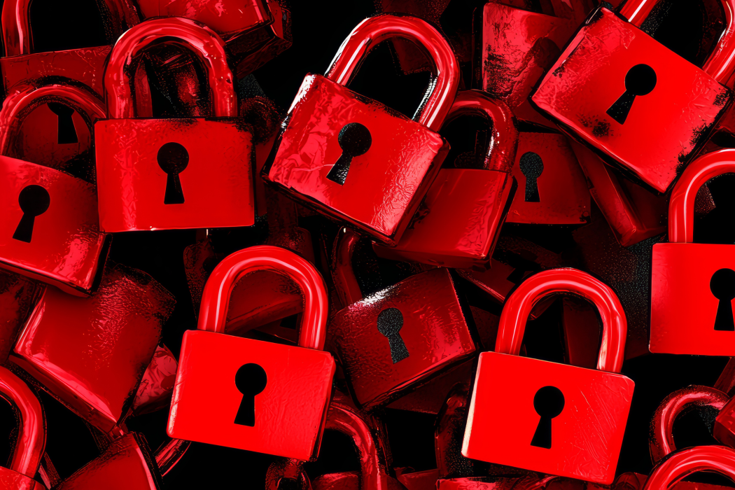 Cyber Threat Alert, A screen filled with red warning signs and open padlocks as a hacker gains unauthorized access to a system.