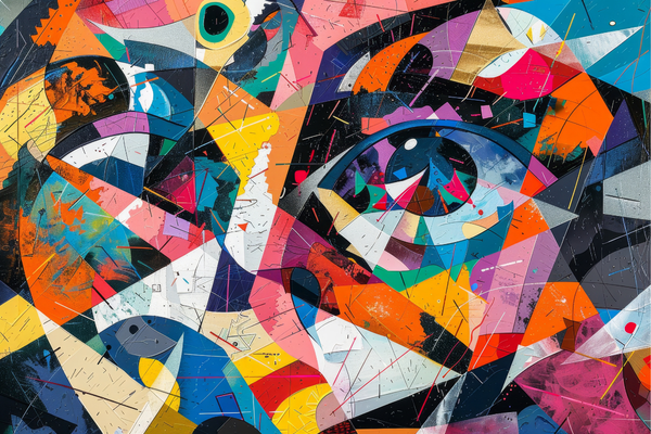 Exploring perception through vibrant abstract shapes and forms in a dynamic color composition