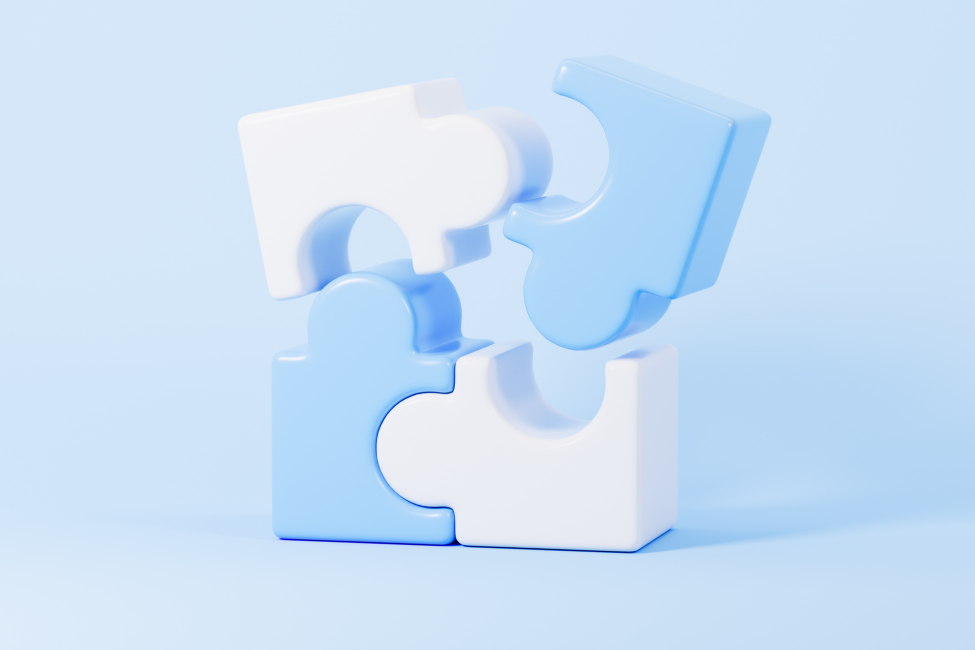Jigsaw puzzle connecting, cooperation and teamwork , partnership and brainstorming, 3d rendering.