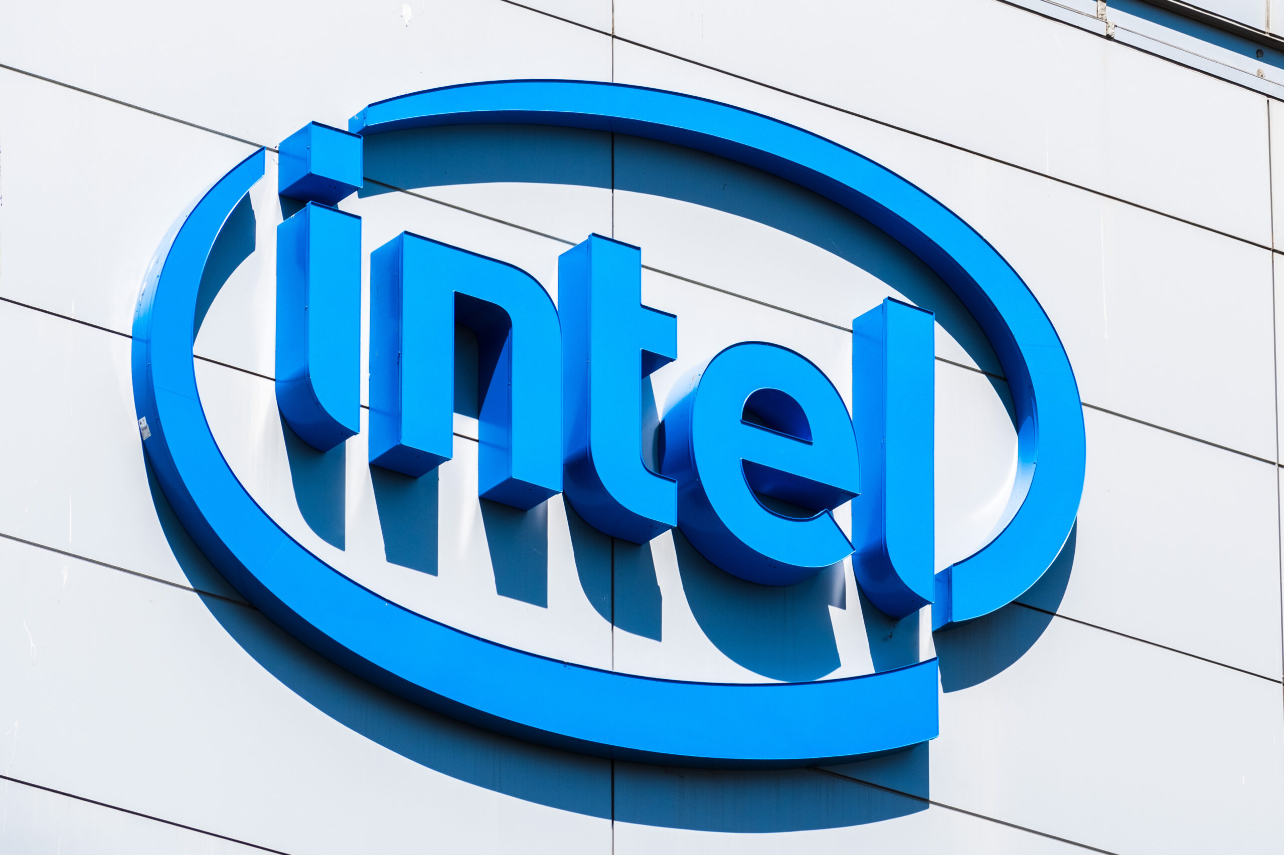 September 9, 2019 San Jose / CA / USA - Close up of Intel sing at their San Jose campus in Silicon Valley; Intel Corporation is an American multinational corporation and technology company