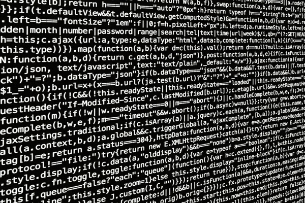 Camera zooms into white computer code while a hooded hacker appears coloring the code red cybersecurity concept