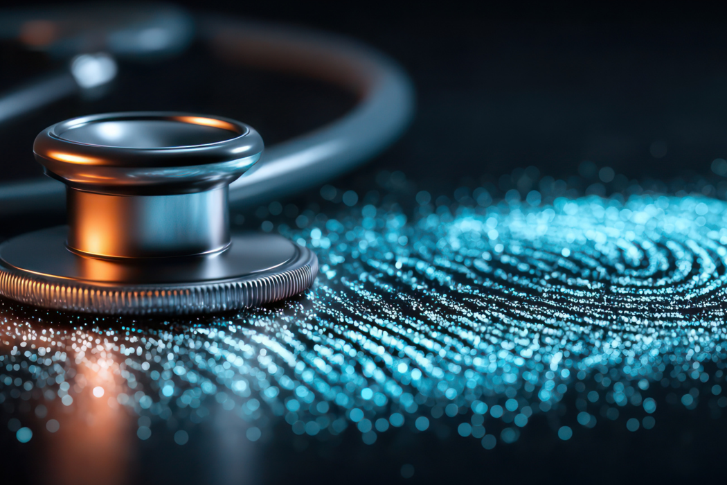 Stethoscope and fingerprint medical concept