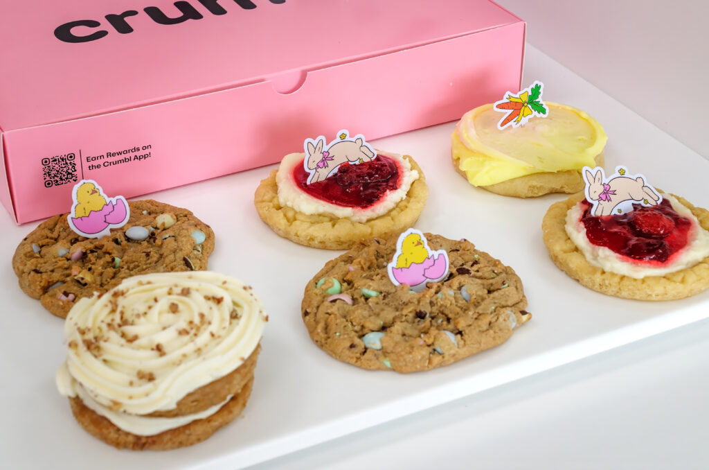 Crumbl Cookies Easter spring cookie display in Mobile Alabama