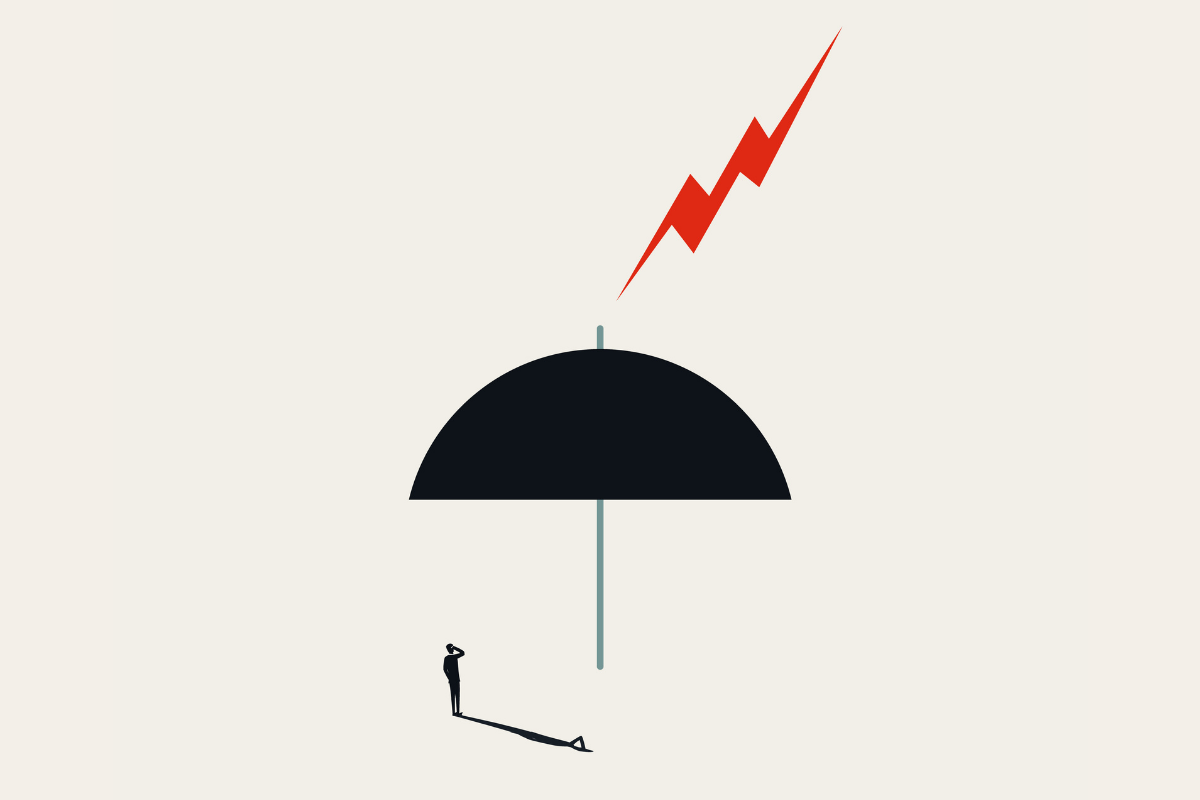 Business insurance and protection vector concept. Symbol of umbrella as shield against damage. Minimal illustration.