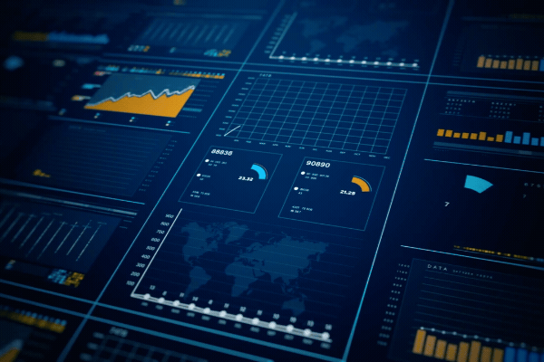 Advanced data analytics dashboard display. Business strategy. Technology data analysis.