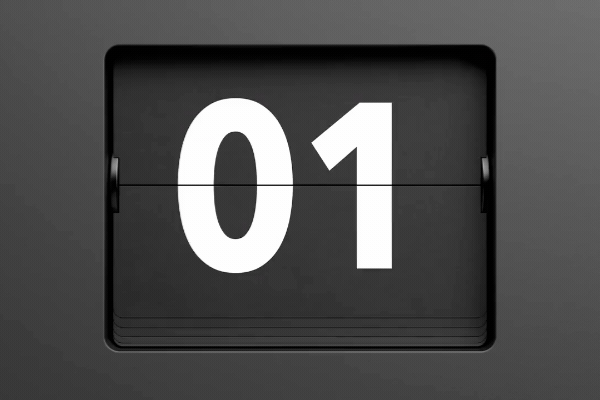A flip clock. Passing of time concept. 1-6.