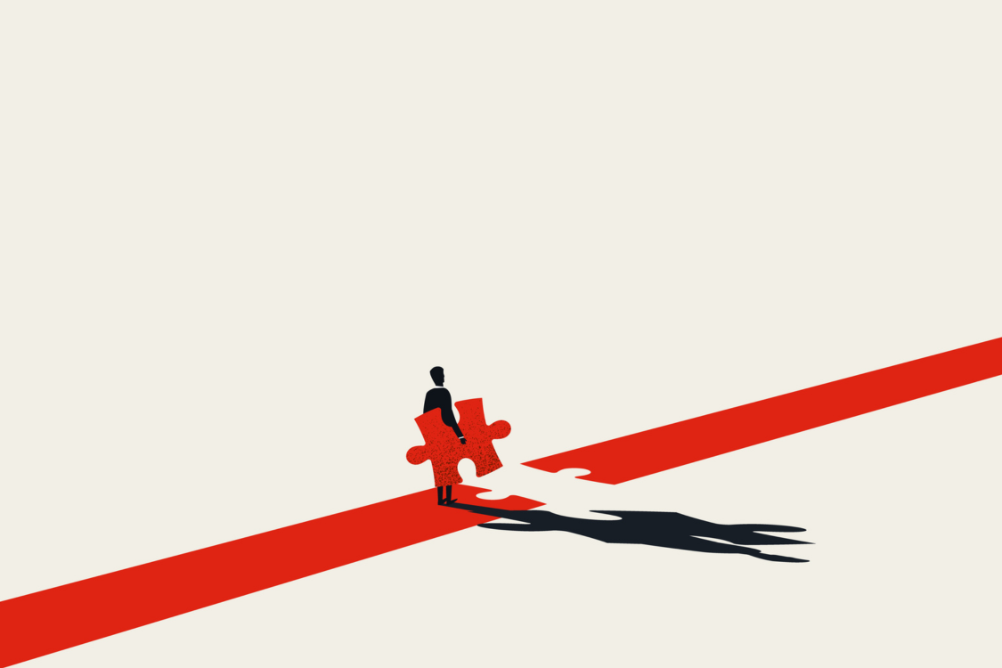 Business solution vector concept with man completing road. Symbol of new ideas, ambition and success.