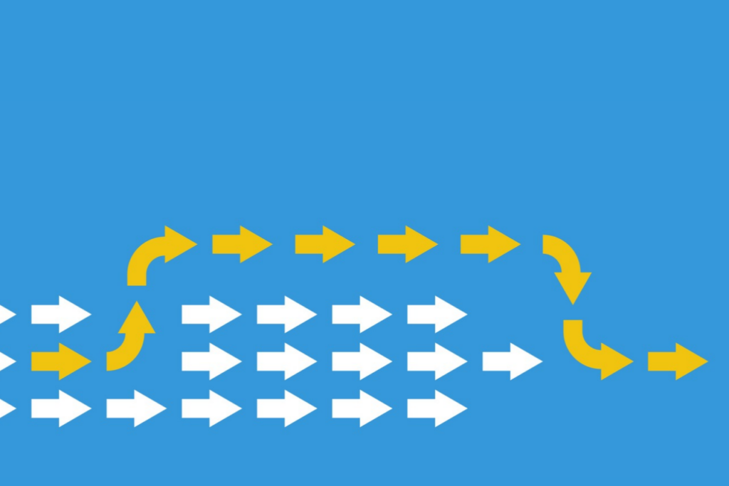 leadership concept with yellow and white arrows