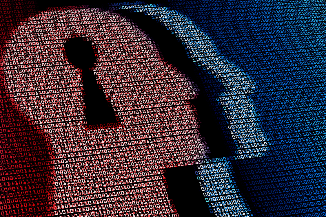 Human head with lock hole in digital background.