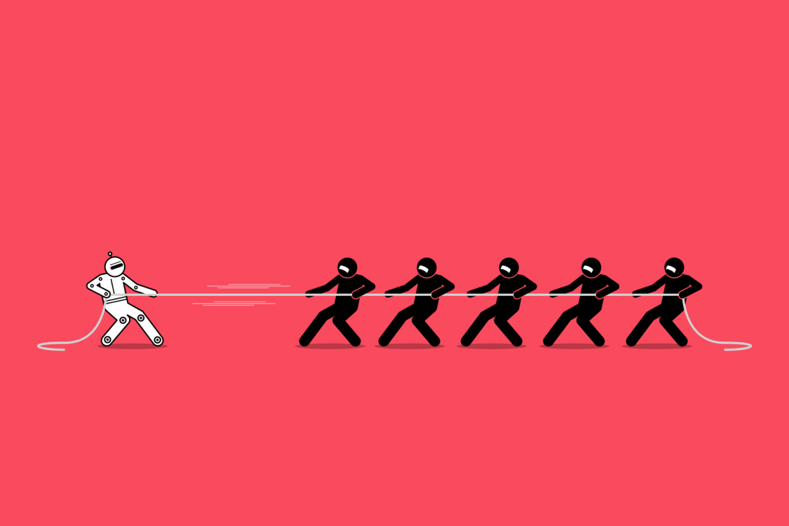 Robot AI tug of war with people