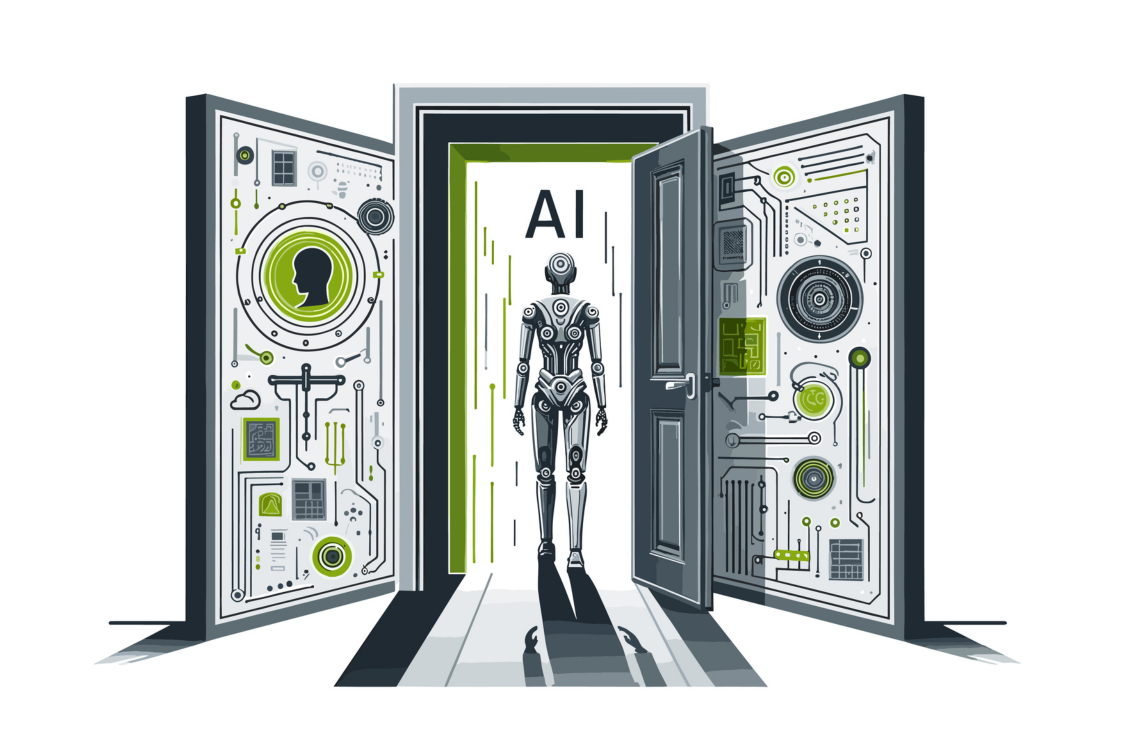 Robot walking through AI door